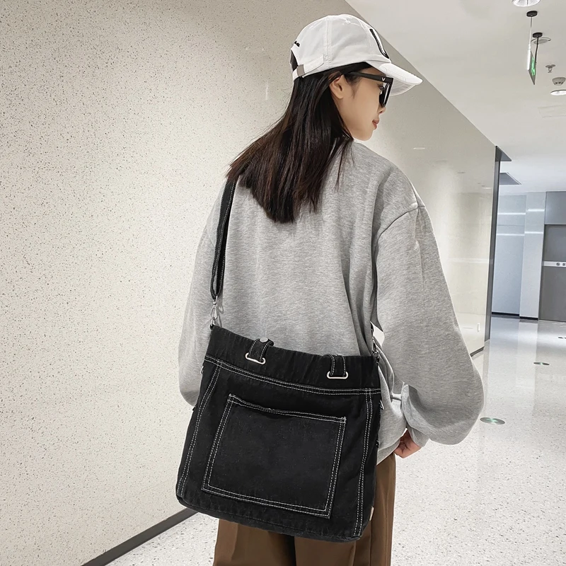 Реколта деним дамска чанта платно рамо чанта нови дънки пратеник чанта Y2K кръст еко чанта корейски купувач голяма пазарска чанта книга чанта