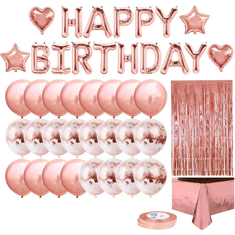 Розово злато балон за рожден ден комплект Семейни консумативи за рожден ден Розово злато дъждовна тел за декорация на маса на едро