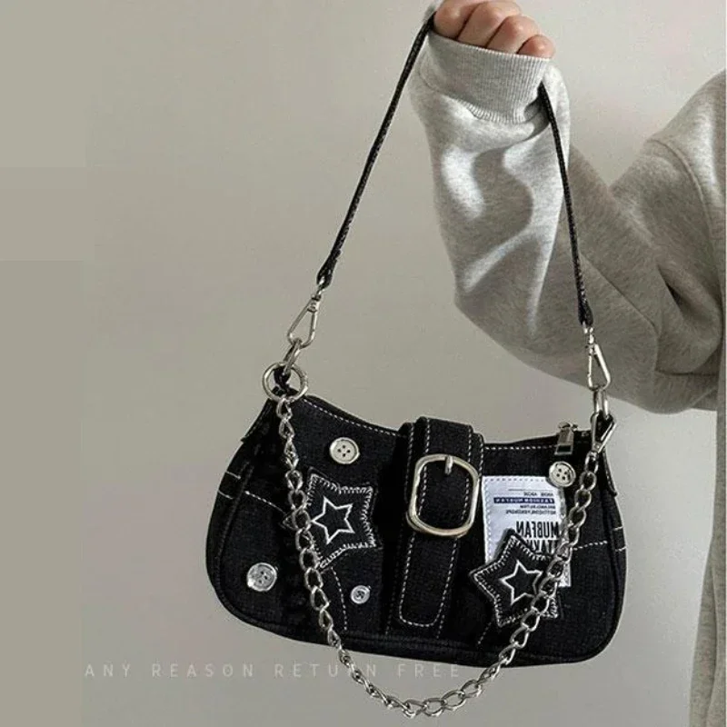 Y2k мода дамски чанти звезди модел готини момичета подмишниците чанта мода платно женски малки чанти за рамо верига голяма пазарска чанта
