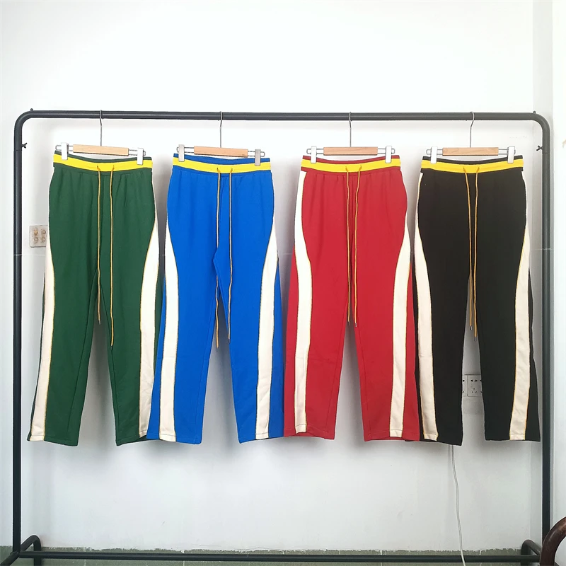 23SS Най-високо качество Rhude Stripe Sweatpants Мъже Жени Пачуърк Шнур Панталони Track Pants Techwear