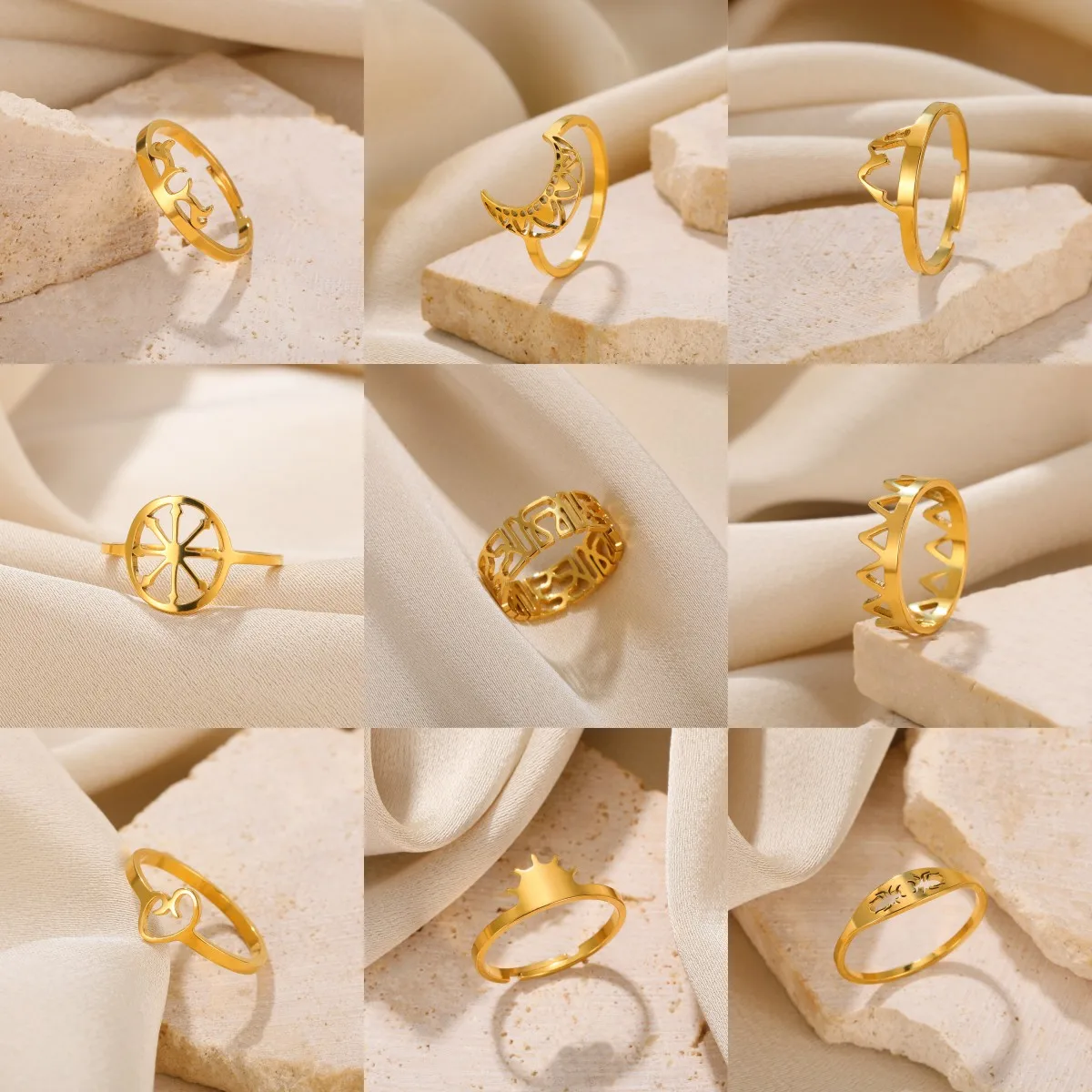 Мода неръждаема стомана пръстен сърце луна корона азбука пръстени 18K злато цвят кръг прости бижута за жени рожден ден подарък нов