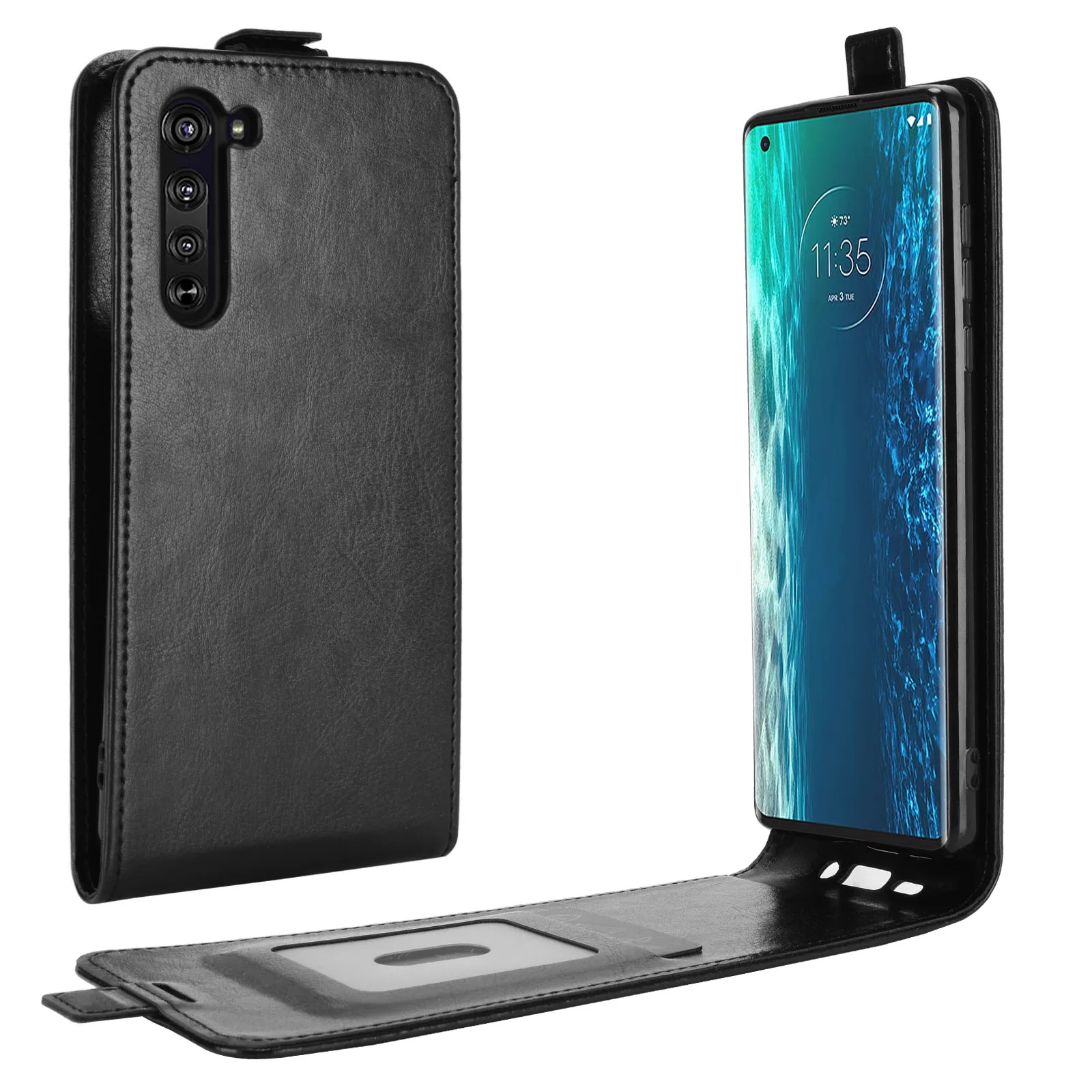 XT 2063 Калъф за Motorola Moto Edge 5G (6.7in) Cover Down Open Style Flip Leather Thick Solid Card Slot Black MotoEdge XT2063