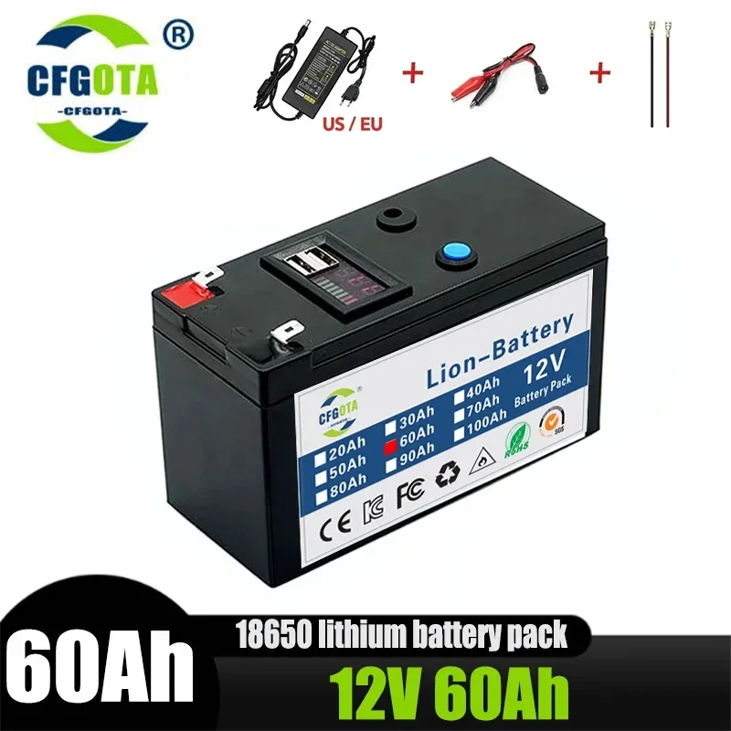 12V 60Ah преносима акумулаторна батерия LiFePO4 литиева батерия вградена 5V 2.1A USB мощност дисплей порт за зареждане