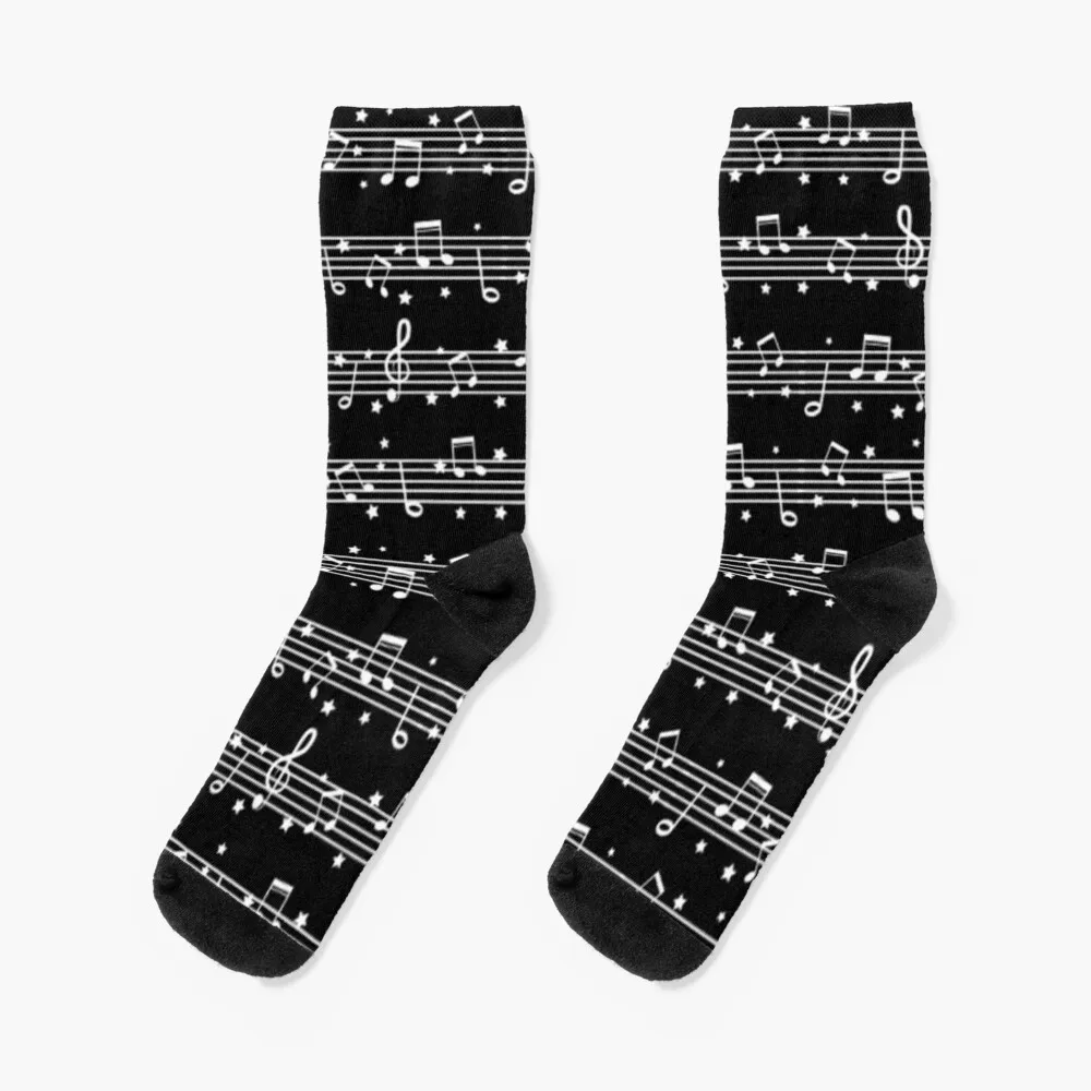 Музикални ноти Бяло върху черно Чорапи естетически обувки подарък лукс Момичешки чорапи Мъжки